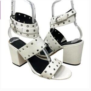 Rebecca Minkoff Carter White Grommet Strappy Chunky Heel Sandals - Size 8